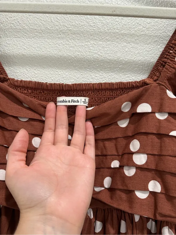 Abercrombie & Fitch Rust Polka Dot Square Neck Puff Sleeve Mini - Image 7
