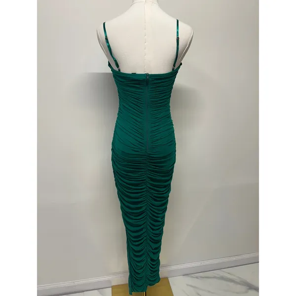 Privy Emerald Green Ruched Midi Dress Bodycon Medium Formal Autumn Wedding Guest - Image 2