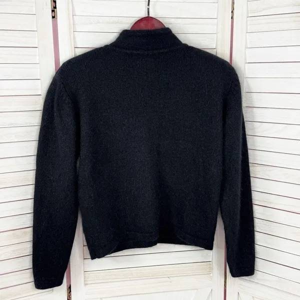 Vintage Karen Scott Sequin Fuzzy Angora Wool Cardigan Sweater Black‎ Gold Medium - Image 8