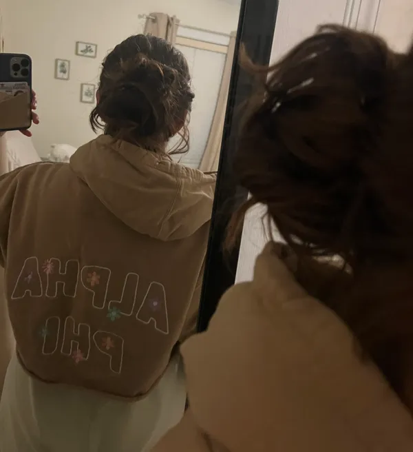 Alpha Phi Cropped Embroidered hoodie Tan Size L - Image 7