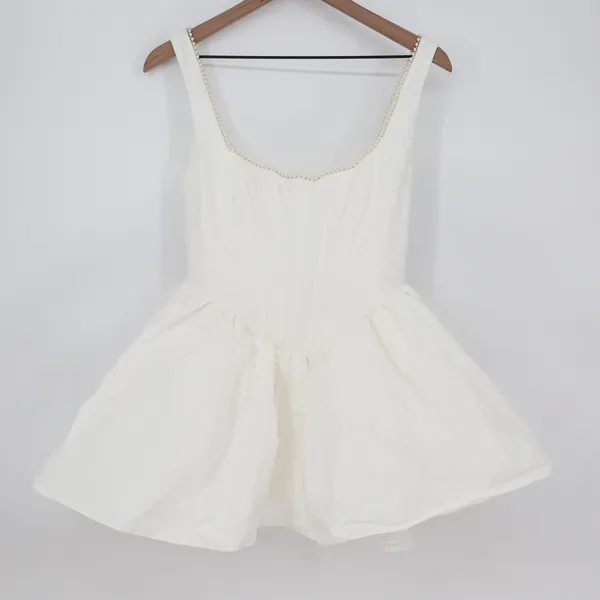 Showpo Kaitlyn Mini Dress Ivory Corset Pearl Trim Fit and Flare US 6 - Image 2