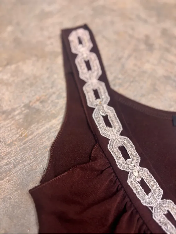 Candy Rain Chocolate Brown Y2K Tank Top Sequin Chain Neckline Womens Small - Image 2