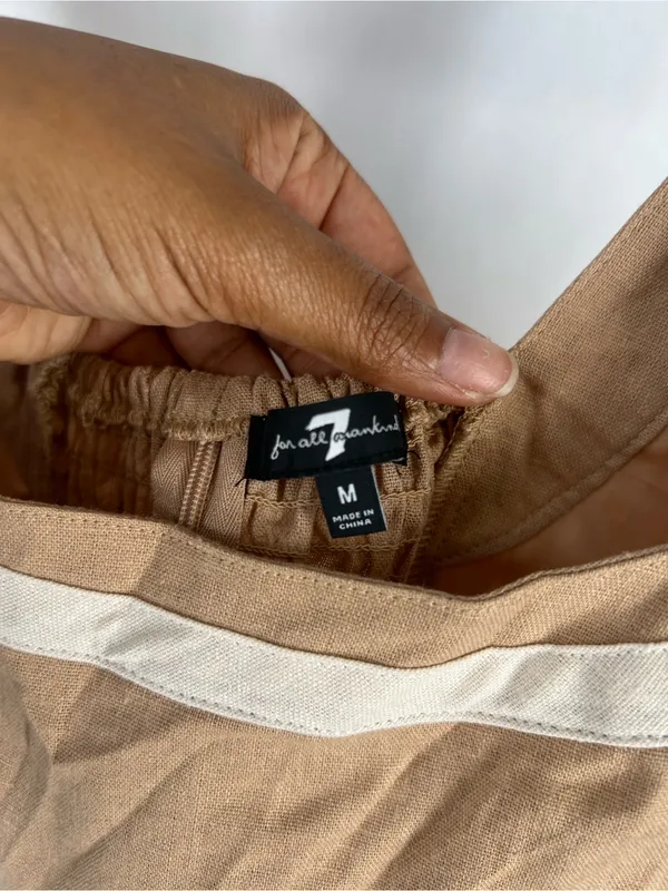 7 For All Mankind Contrast Trim Linen Blend Crop Top Tan Cream M - Image 4