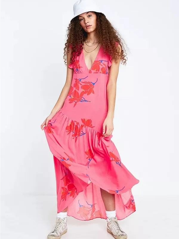 Free People She's a Waterfall Ruffled Maxi Dress - Hibiscus - Image 12