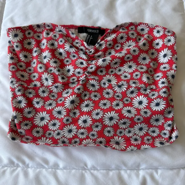 🔥🌼 Y2K Daisy Dream Strapless Bandeau Top – Red Floral Forever 21 Small 🌼🔥 - Image 3