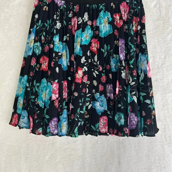 Express Floral Pleated Mini Skirt XS Black Pink Purple Turquoise Accordion Skirt - Image 4