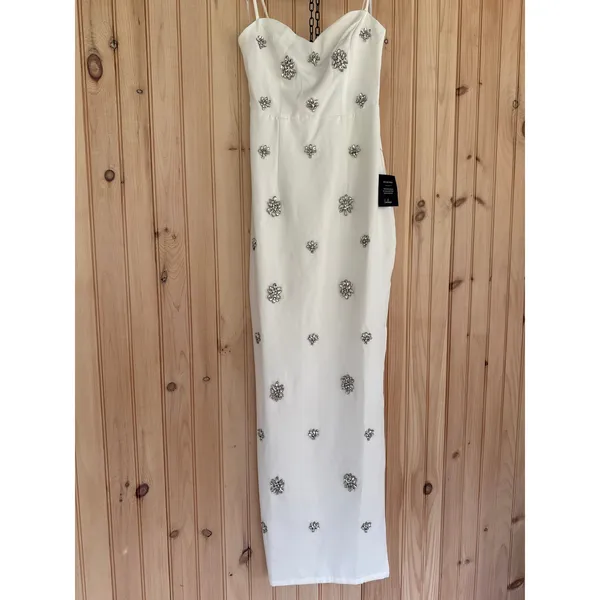 Lulus Completely Regal White Rhinestone Column Dress Embellished Extra Small - Image 2