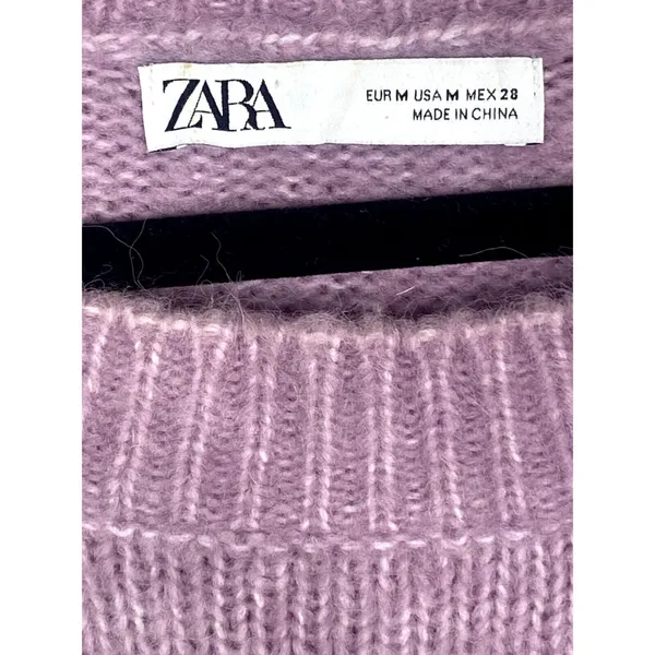 ZARA Oversized Ribbed Hem Long Sleeve Round Neck Pullover Sweater M Purple - Image 8