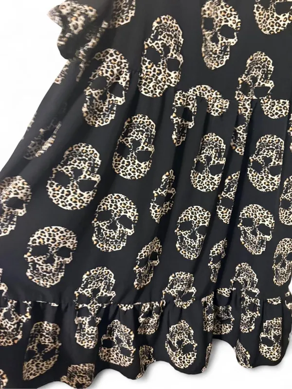 Emory Rose Black Skull-Print V-Neck Babydoll Dress/Top Sz M - Image 5