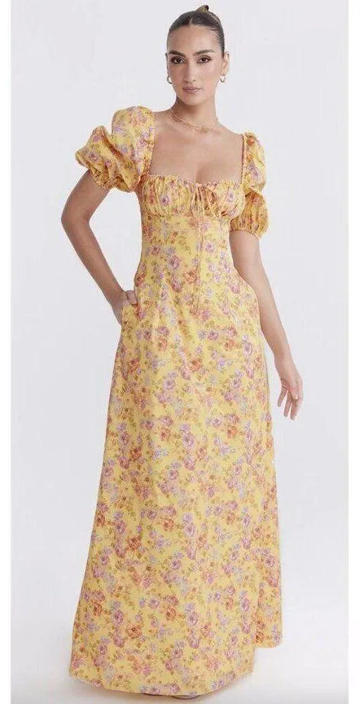 HOUSE OF CB Felizia Puff Sleeve Sundress in Butter Print Size X-Small - Image 4
