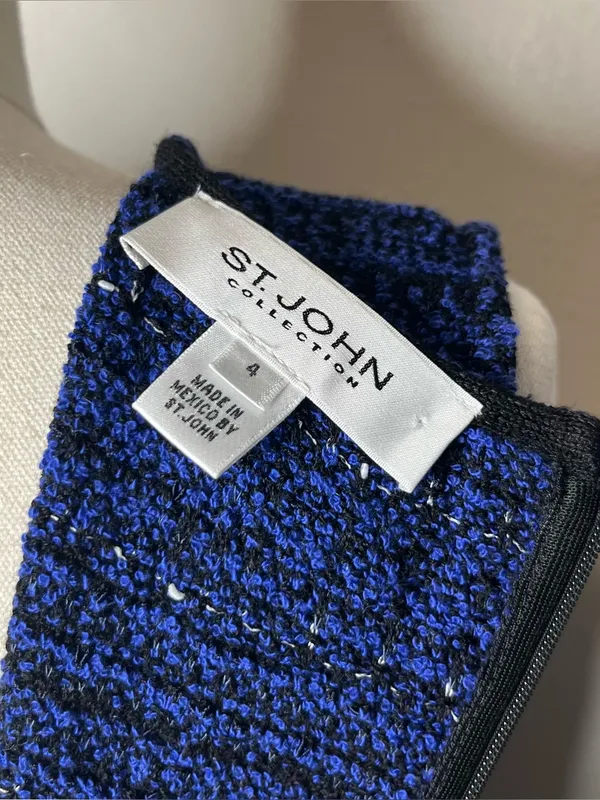 St John Collection Tweed Knit Sleeveless Dress Career Professional in Royal Blue - Image 6