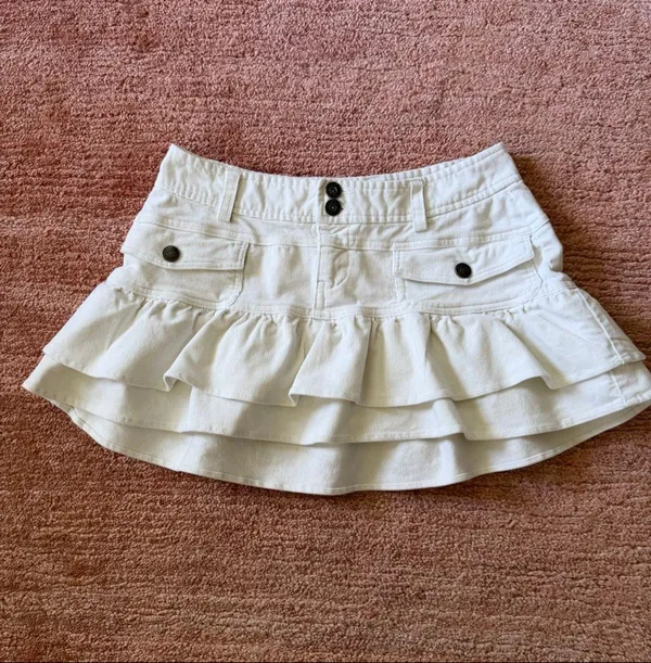 East of LA Ivory Ruffle Cargo Mini Skirt Size 3/XS Cotton Stretch Y2K - Image 2