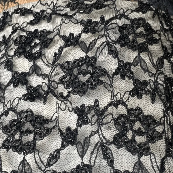 Vintage Laurence Kazar Black Beaded Lace Sheer Open Front Evening Jacket Romance - Image 2
