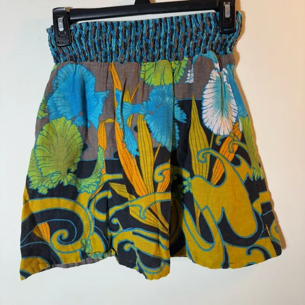 Free People Tropical Linen Cotton‎ Smocked Waist Skirt Size Small - Image 2