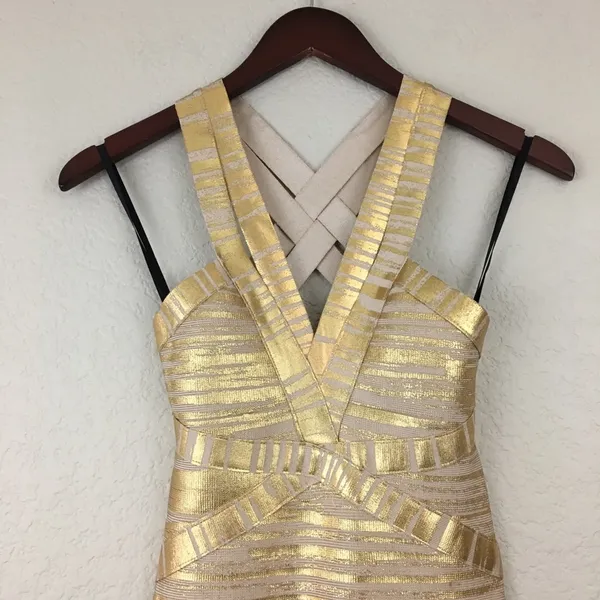 NWT BEBE Gold Foiled Bandage Dress XS - Image 6