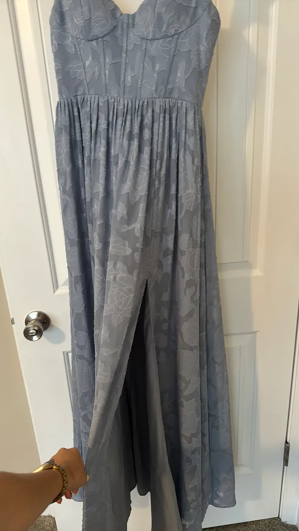 Azazie bridesmaid dress chiffon dusty blue A2 - Image 3