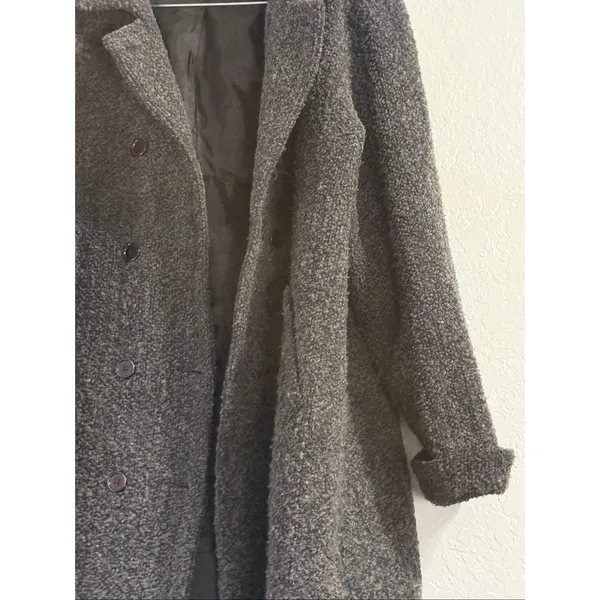 Sandro Vintage Double Breasted Wool Blend Knee Length Coat Black/Gray Size 16 - Image 2