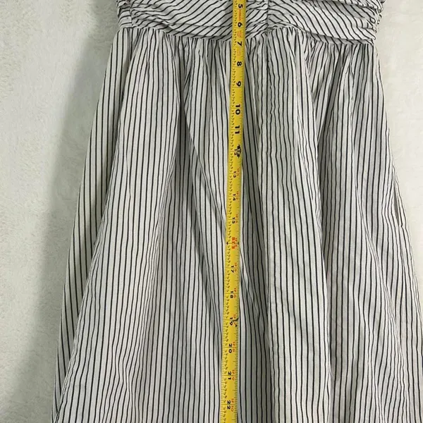 Aryn K Strapless Mini Dress Womens‎ Small Black White Striped Ruched Fit & Flare - Image 7