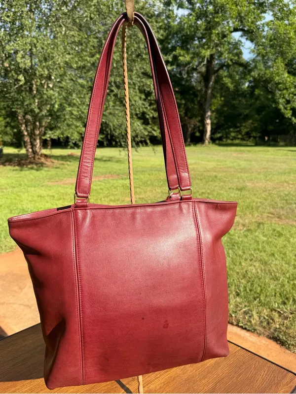 Vintage 1980s Coach Shopping Bag Large Red Leather Tote NYC USA 0535-929 - Image 3