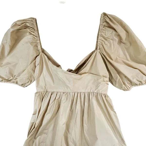 Aritzia Wilfred Opera Babydoll Dress Womens M Tan Cream Taffeta‎ Puff Sleeve - Image 4