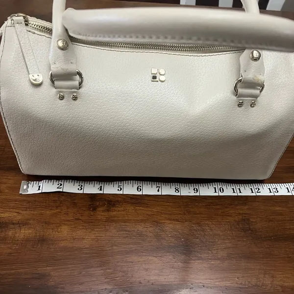 Vintage Y2K Kate Spade White Leather Barrel Satchel Handbag - Image 14