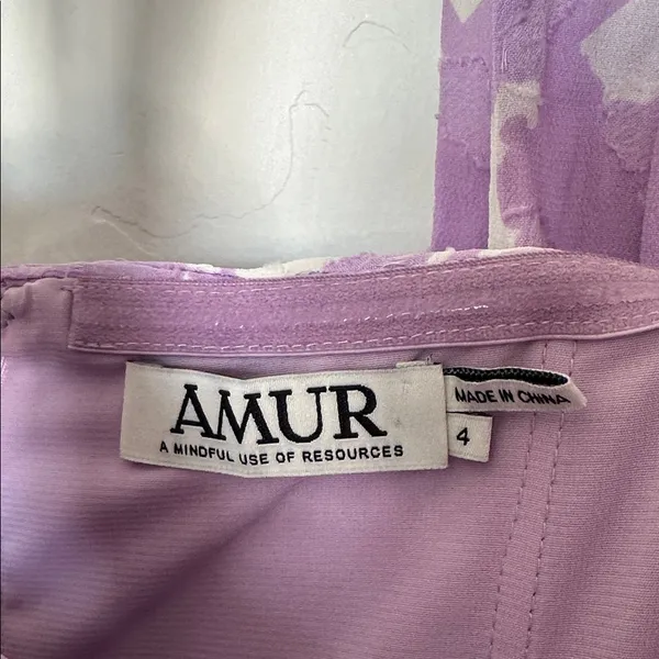 AMUR Selina Floral Halter Midi Dress Lavender White Cutout A-Line Size 4 - Image 4
