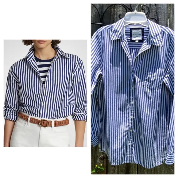 Heritage 1981 Medium Blue & White Striped Button Up - Image 2