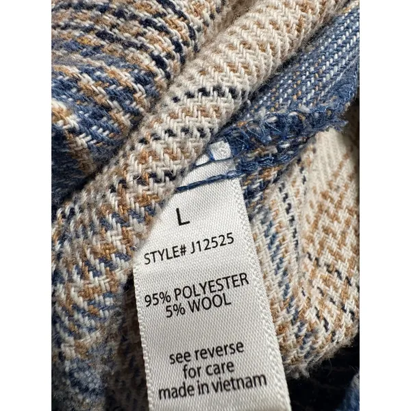 Active USA Blue Tan‎ Plaid Wool Blend Shacket Button Front Jacket Large J12525 - Image 5