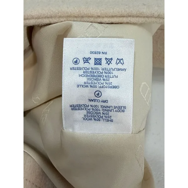 Lands End 16P Beige Wool Blend Car Coat Hidden Button Stand Collar Minimalist - Image 4