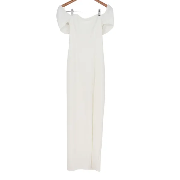 Lulus White Off The Shoulder Puff Sleeve Maxi Dress Side Slit Size L Formal - Image 2