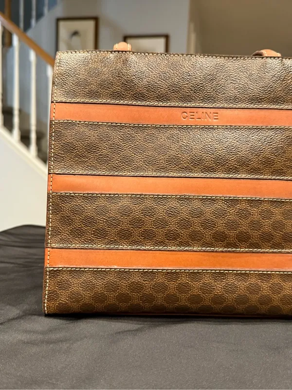 Vintage Celine Macadam MC96 Top Handle Tote Brown Coated Canvas Leather Stripes - Image 10