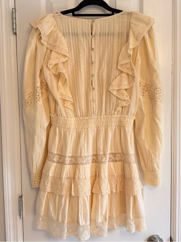 LoveShackFancy Santorini Mini Dress Small Cream Ivory Lace Ruffle Cottagecore‎ - Image 4