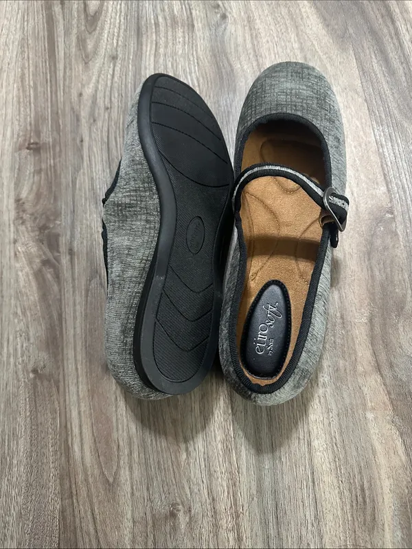 Gray Mary Jane Flats with Buckle Strap - Women's Classic Ballet Flat - Image 8