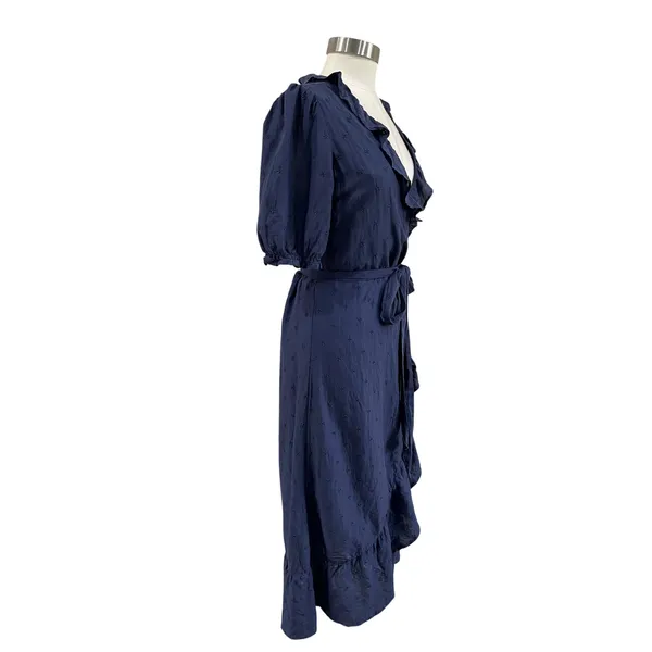 Old Navy Wrap Midi‎ Dress Blue Casual Tie Waist Short Sleeve Size M Women - Image 4
