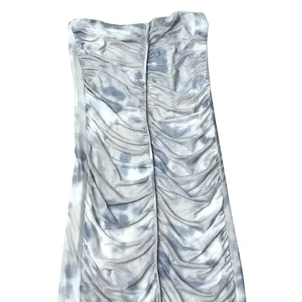 Zara Womens Strapless Ruched Mesh Maxi Dress Gray White Glam Luxe Sultry Small‎ - Image 12
