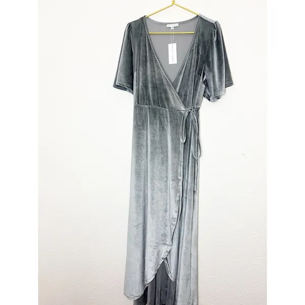 Baltic Born Katelyn Velvet Wrap Maxi Dress Dusty Blue Size XL Wedding Party NWT - Image 4