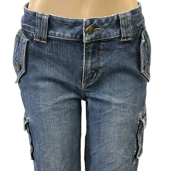 Bob Timberlake Denim Embroidered Wide Leg Cargo Denim Capri Blue Jeans Womens 10 - Image 5