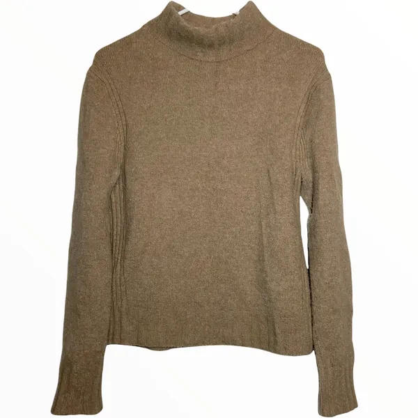 J.Crew Alpaca Sweater Merino Wool Knit Mock Neck Ribbed Hem Pullover Tan Small - Image 2