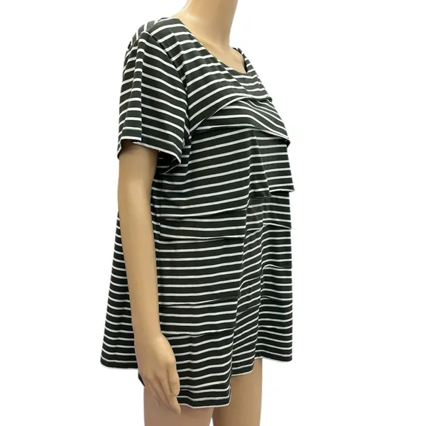 Dress Barn Tiered Short Sleeve Boat Neck Striped Green and White Top Womens 2X - Image 5