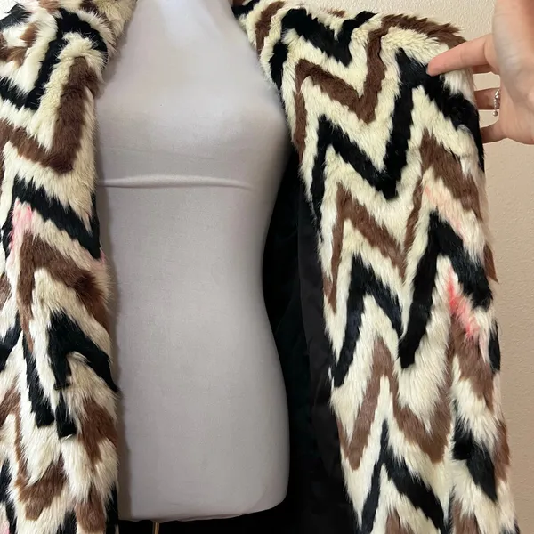 Autumn Adeigbo Faux Fur Chevron Wednesday Long coat WOMENS 4 - Image 4