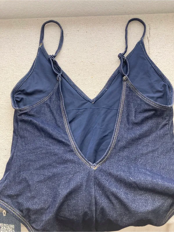 Aerie One Piece Cheeky Denim Look V-Neck Swimsuit Navy NWT Size Small - Image 13