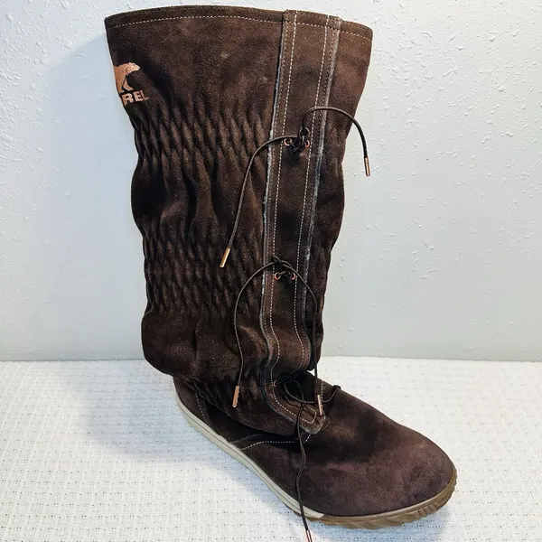 Ladies Sorel Firenzy Tall Wool Lined Winter Boots 8 Brown Suede Flats Shoes Snow - Image 7