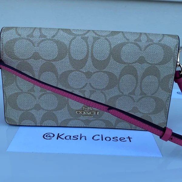 Coach Anna Foldover Clutch Crossbody -Khaki /Pink - Image 6
