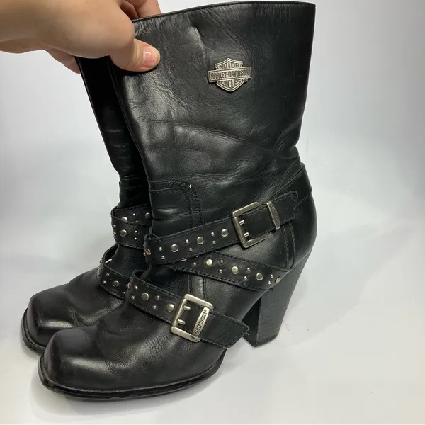 Harley Davidson obsession‎ harness boots black leather buckles heels womens 8 - Image 4