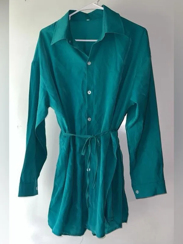 Teal Button-Front Tie-Waist Romper - Image 2
