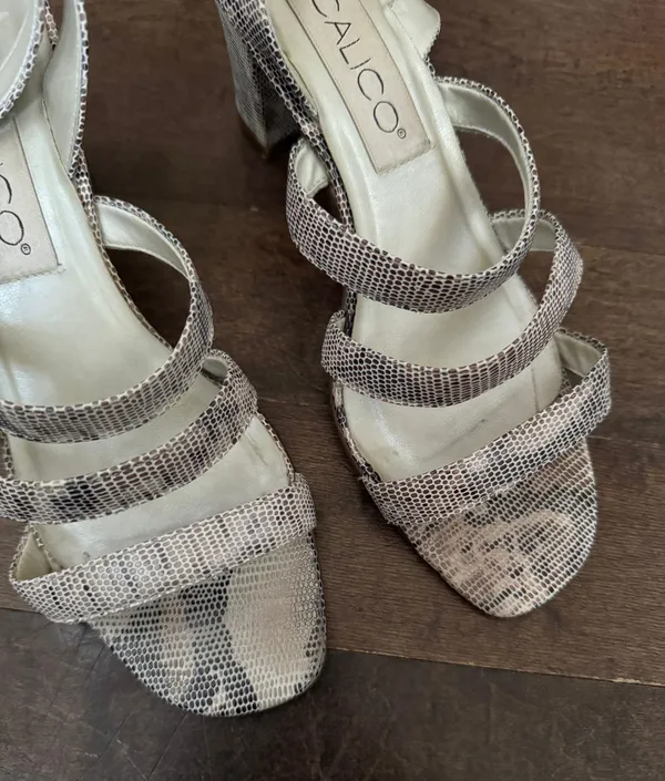 Vintage Havana Vintage calico leather snakeskin pattern strappy block heel sandal shoe - Image 2