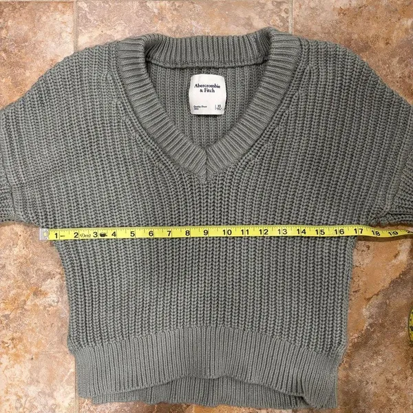 Abercrombie Chunky V-Neck Sage Green Knit Sweater - Image 3