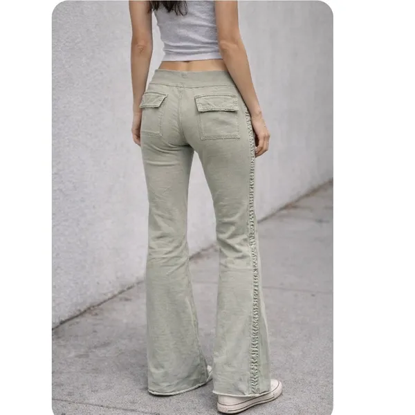 Hollister Y2K Low Rise Drawstring Flare Sweatpants Sage Green Small - Image 3