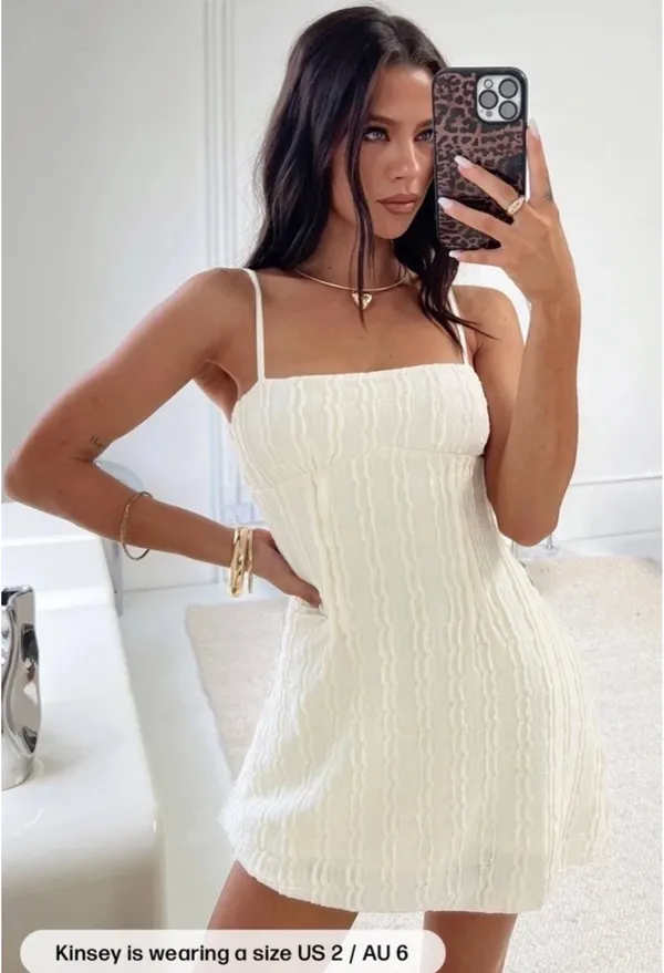 NEW Princess Polly Melrose Nights Mini Dress Womens 6 Cream Textured Sexy Classy Cocktail Party - Image 5