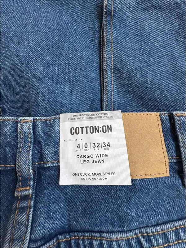 Cotton On Cargo Wide Leg Jeans Size 4 Blue Denim - Image 3